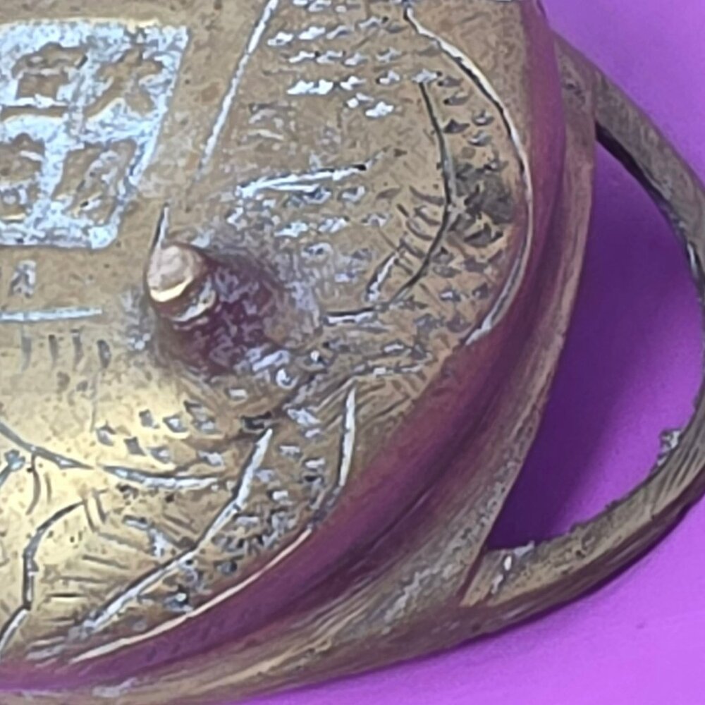 Antique Chinese Brass Incense Burner Pot With Handles‎ Etched Design 6 Hallmarks - Picture 8 of 11